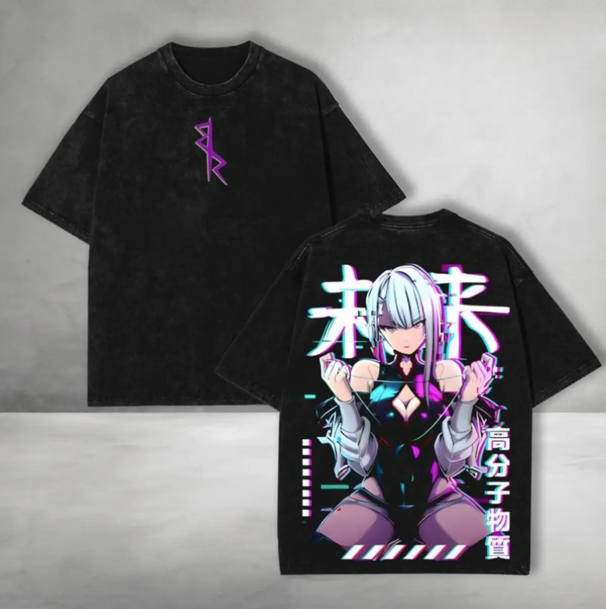 Cyberpunk Edgerunners Lucy Exclusive Limited Edition Anime Graphic T Shirt Acid Wash Oversized Streetwear Short Sleeve Crewneck Soft Cotton Baggy Casual Top Trendy Y2K Aesthetic Tee For Adult Fans Everyday Wear