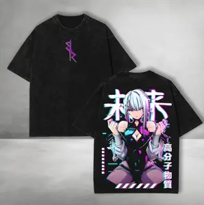 Cyberpunk Edgerunners Lucy Exclusive Limited Edition Anime Graphic T Shirt Acid Wash Oversized Streetwear Short Sleeve Crewneck Soft Cotton Baggy Casual Top Trendy Y2K Aesthetic Tee For Adult Fans Everyday Wear