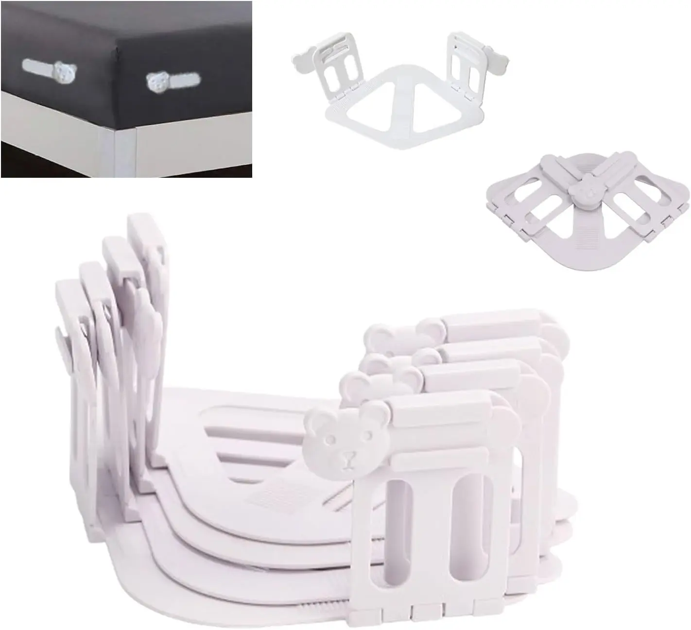 Bed Sheet Holders Keep Bed Sheet Flat-4 Upgrade Pack Sheets Holder Foldable Sheets Holder for Portable and Suitable All Kind of Bed (White)