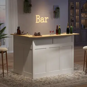 L-Shaped Home Bar Table with Drawers and Doors Corner Bar Unit with Stemware Racks Liquor Wine Bar Cabinet for Kitchen Storage