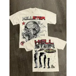 Cotton Fashion T-Shirt - Pure Cotton Double-Sided Printed 220G Men's Short Sleeved Casual Top with Hell Star Pattern Printing Summer Wear