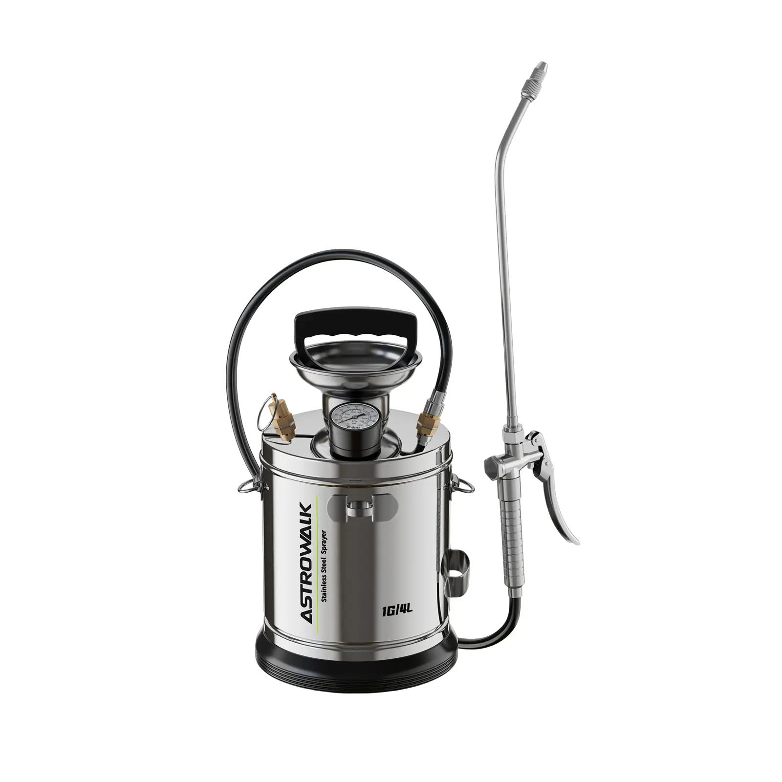 Pump Sprayer 1 Gallon, Stainless Steel Chemical Sprayer with 14" All-Steel Wand & 4FT Reinforced Hose,for Garden,Lawn,Pest Control & Concrete,Includes Viton Seals,EPDM Seals,Gloves