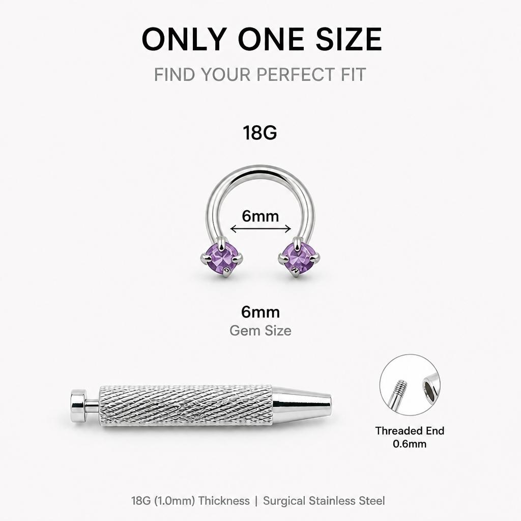 Nose Piercing Jewelry Set, 6pc 18G Internally Threaded Gem Horseshoe & Hoop Rings in 316L Titanium Steel with Guiding Needle