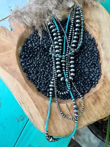 Extra Long Navajo Pearl & Turquoise Bead Necklace – Layered Western Statement Jewelry