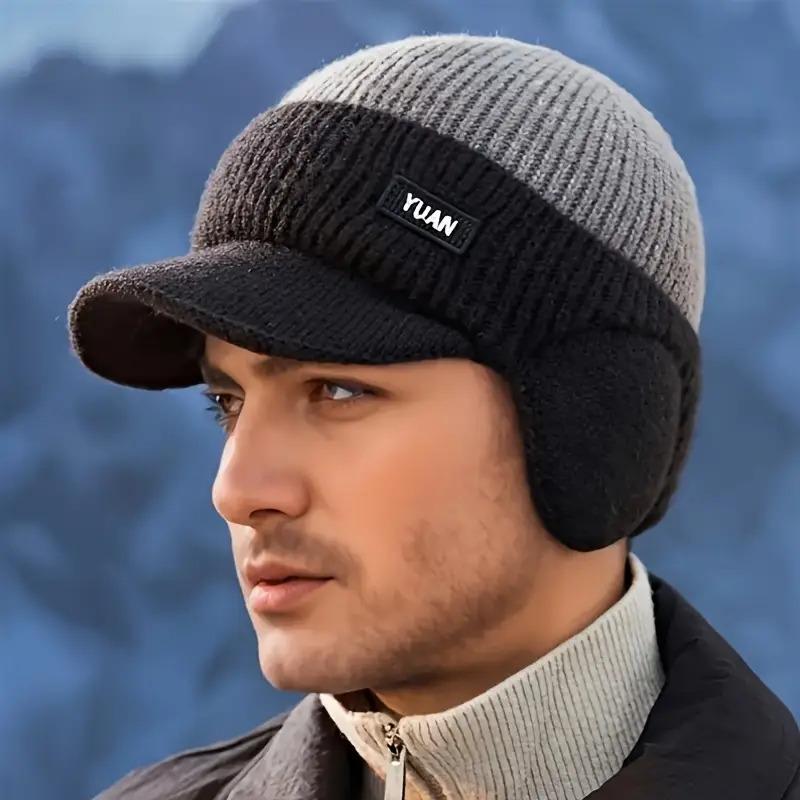 Men's Winter Knitted Earflap Hat - Cold Protection for Skiing, Hiking, Street Style - Elastic Fit, Hand Washable - Available in Outdoor Activities and Daily Winter Accessories, Fashionable Knitted Hat