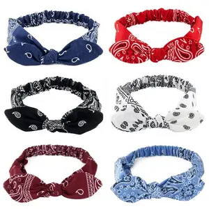 6-Pack Fashion Rabbit Ear Knot Headbands, Elastic Multi-Color Hairbands with Flexible Wire, Knotted Stretch Headgear for Women’s Daily and Casual Wear