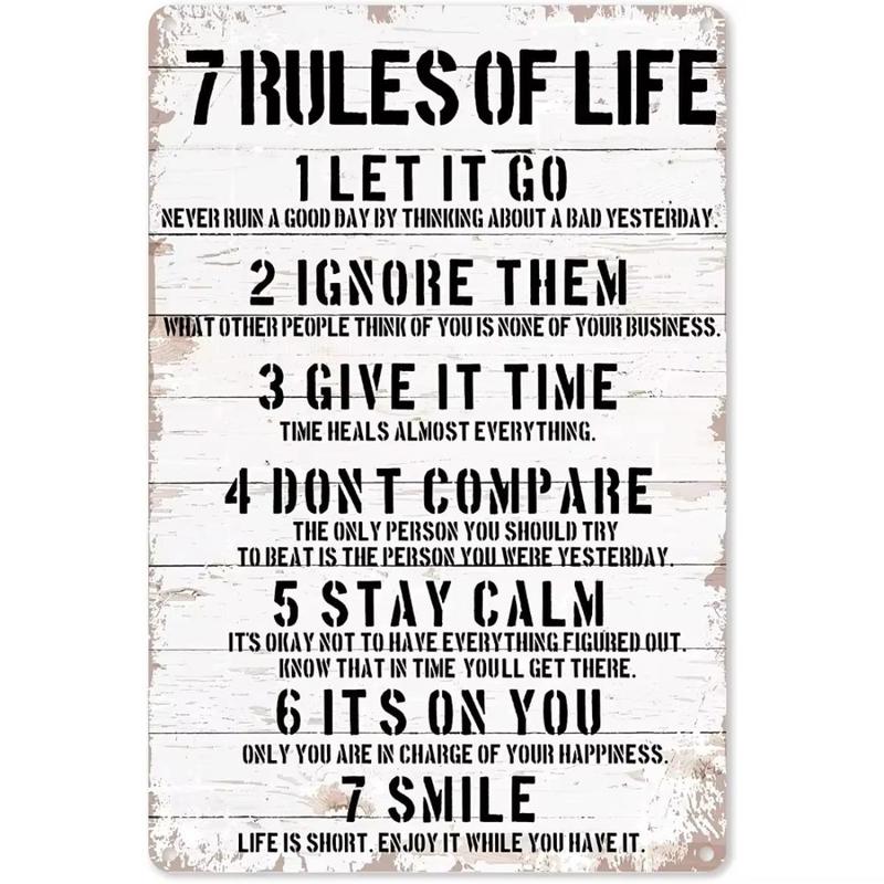 Vintage Metal Sign, 7 Rules for Life Metal Sign, Wall Art Decor for ...