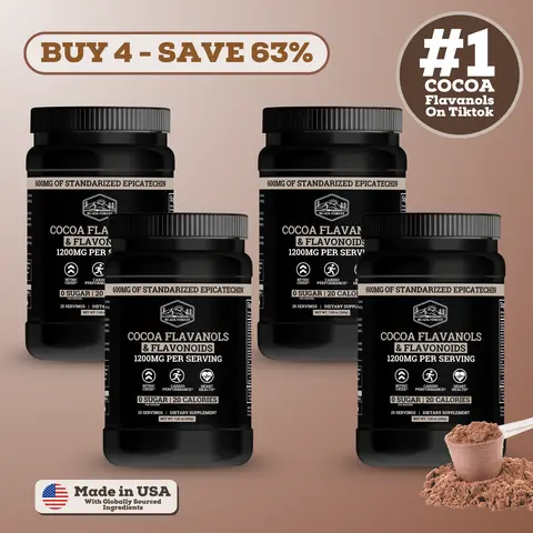 Black Forest Supplements Cocoa Flavanols & Flavonoids Beverage Powder, 4 Bottles - 1200mg/Serving, 600mg Epicatechin, Vegan, Caffeine-Free Antioxidant Nutritional Supplements for Circulation & Energy Support