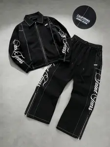 Men's Fashion Set Clothes, Zipper Neck Long Sleeve Shirt, Elastic Pants with Split Hem, Minimalist Luxury, Casual Sporty Style, All Seasons