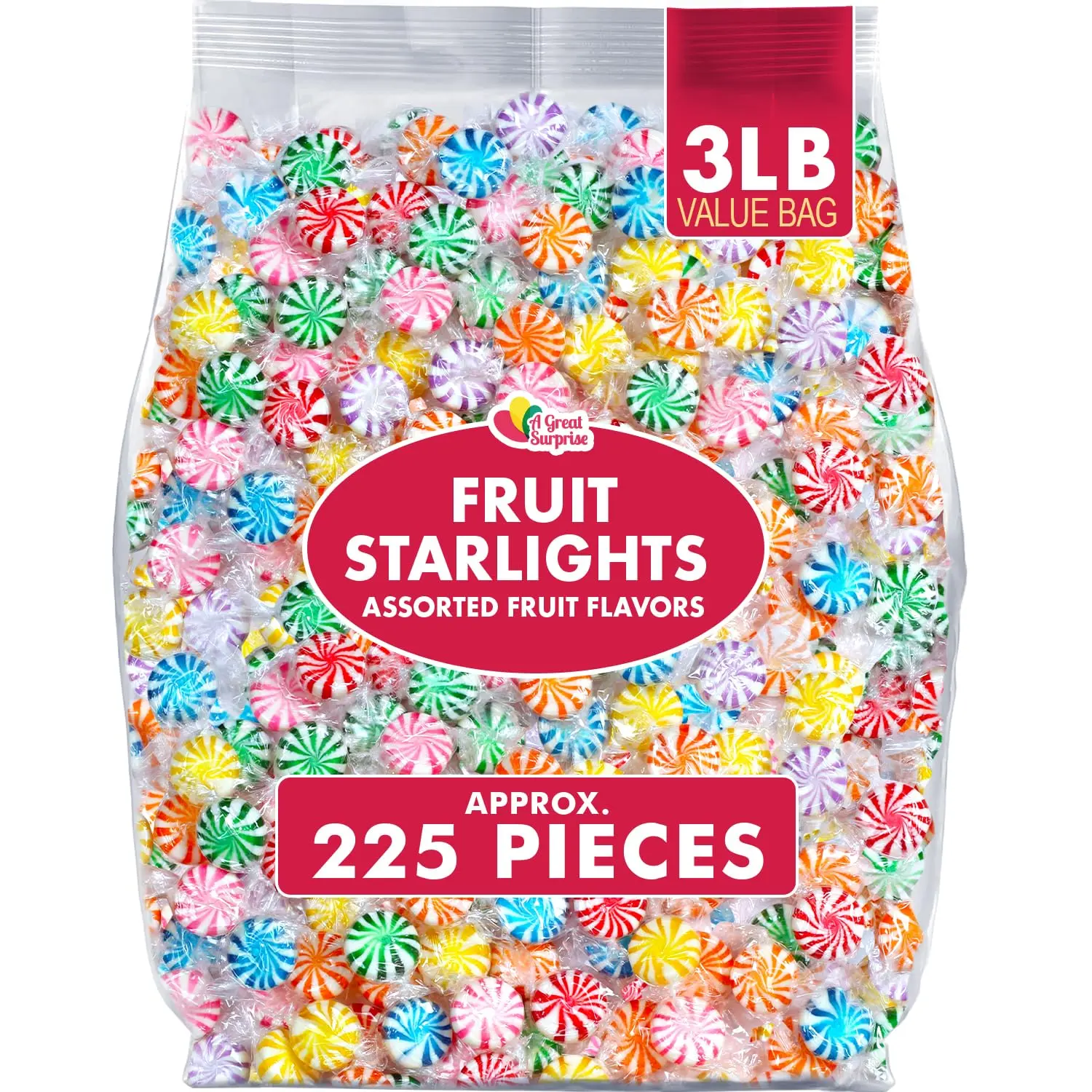 Assorted Fruit Starlights - 3 Pounds - Pinwheel Fruit Candies - Fruit Flavored Hard Candy - Individually Wrapped -Office, Desk, Classroom