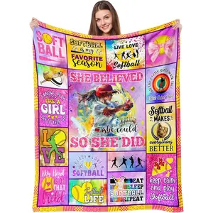 Softball Blanket - Gifts for Girls 12-14, Coach Gifts, Players, Lovers - 60"x50" Throw Blanket