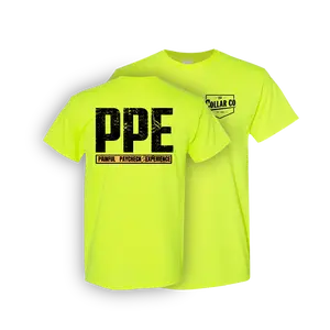 PPE - PAINFUL PAYCHECK EXPERIENCE T SHIRT | High visibility safety yellow orange work t-shirt menswear for Blue-Collar Workers | Funny | cotton | polyester | graphic tees | Apparel Top Streetwear