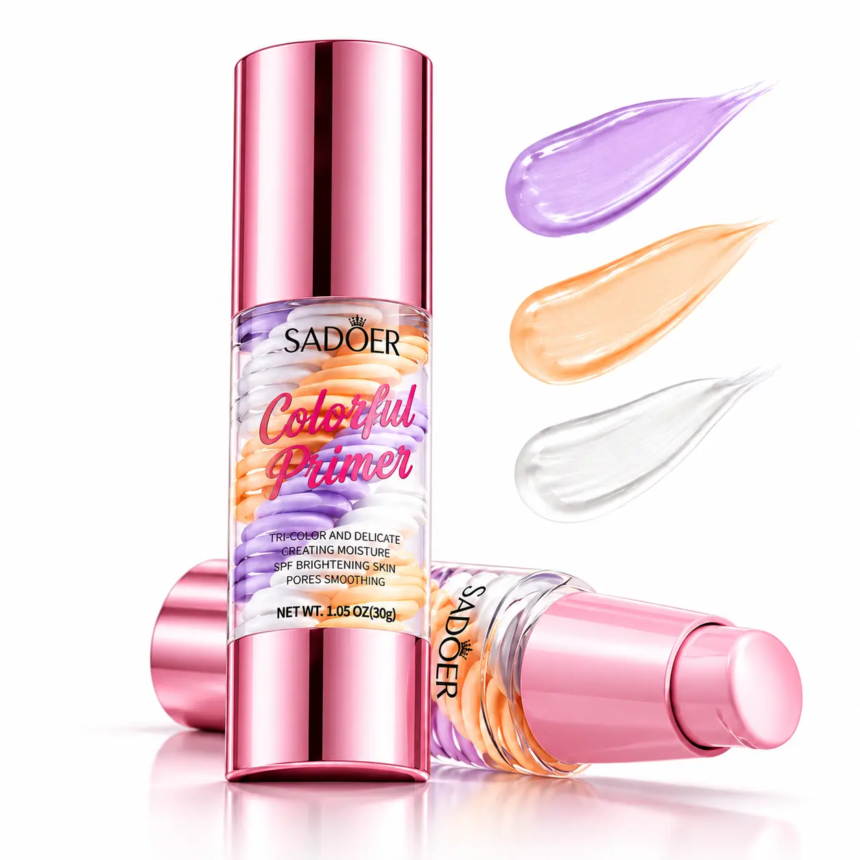 SADOER 3-in-1 Makeup Primer, 3-Color Color-Correcting Face Base, Hydrating Pore-Blurring Primer for Everyday Makeup