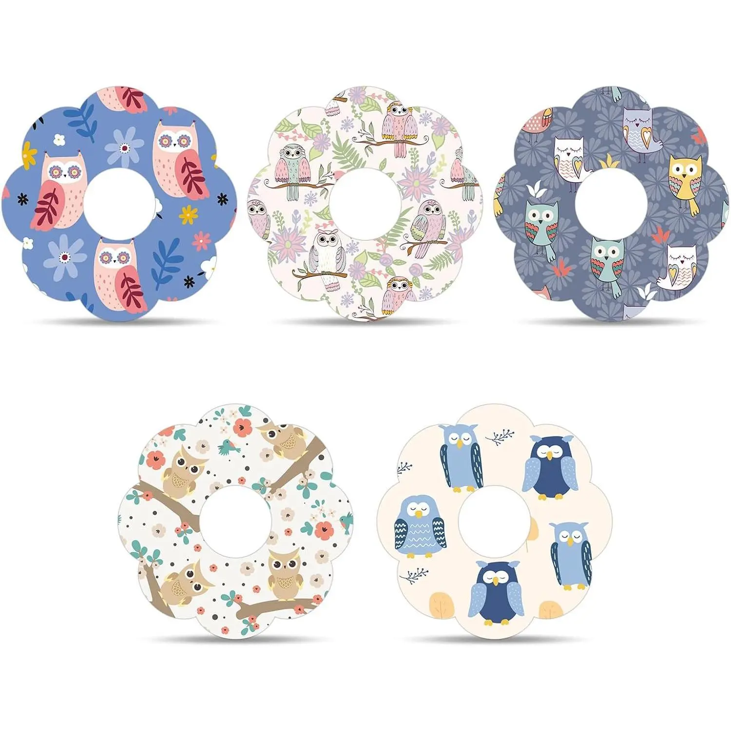 25pcs Adhesive Patches for Libre 2, Breathable & Waterproof CGM Sensor Covers Cute Owl Print Monitor Stickers for Libre 2 Overpatch Accessories (5 Styles)