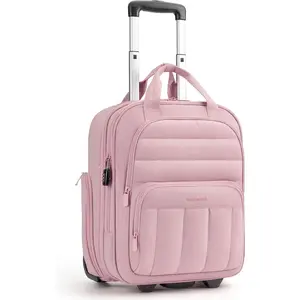 Underseat Carry on Luggage with Wheels, 16-inch Under Seat Luggage, Lightweight Travel Luggage Travel Suitcase for Women, Personal Item Bag, Blush Pink
