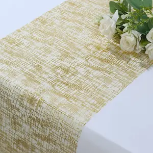 Mesh Table Runner 11"x108" Metallic Gold with Glitter Design - Sparkling Disposable Table Decor for Upscale Celebrations