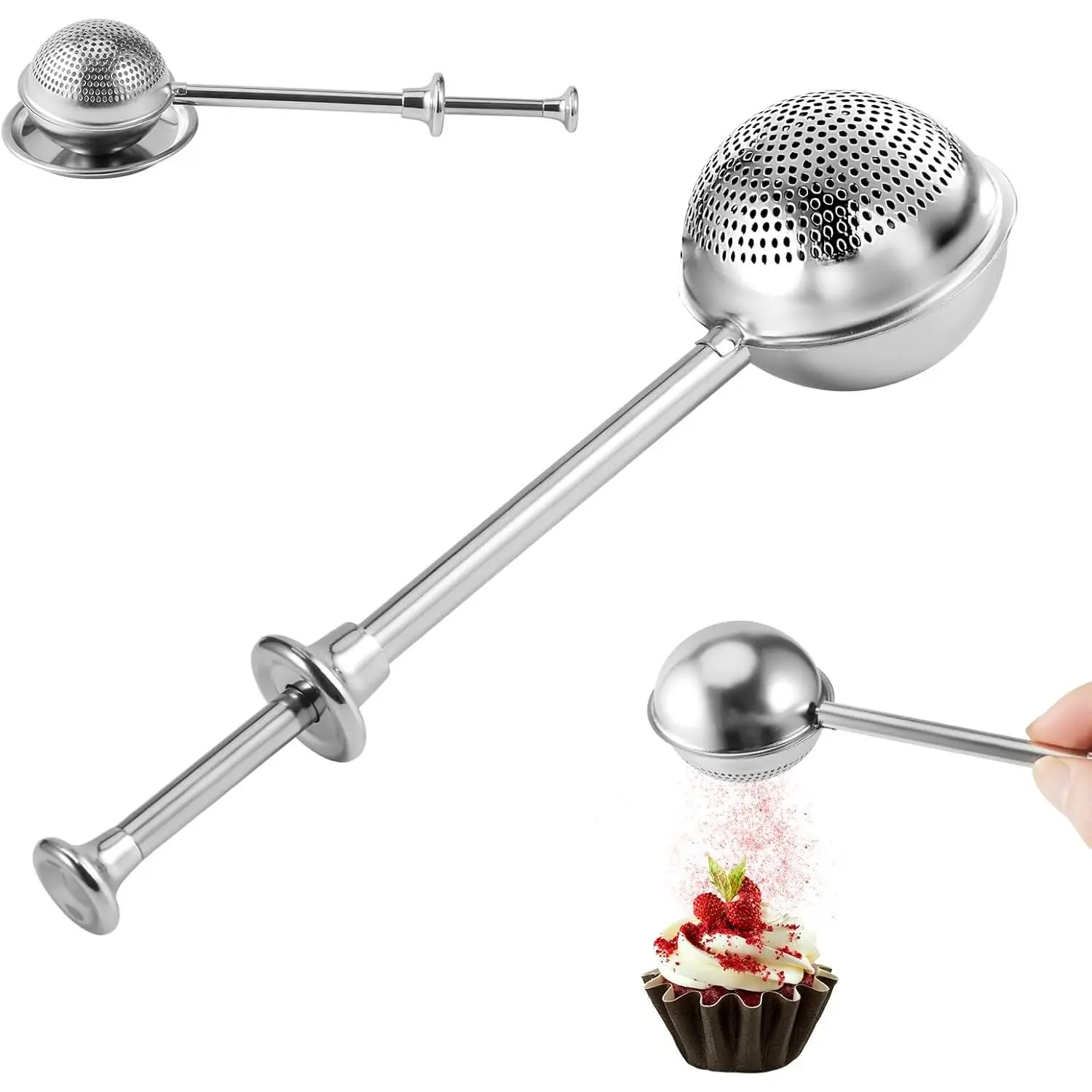304 Stainless Steel Flour Duster - Baking Powder Sifter with Perforated Mesh, Spices-Tea Strainer Utensils, Household Kitchen Supplies (Includes Sifter)