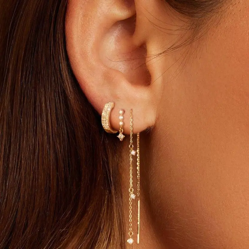 Dangling Earrings Set for Women, 3-Piece Mixed Style with Chain Accent, Polished Gold Plated Tarnish Resistant Jewelry, Hypoallergenic for Daily Party Wear, Jewelry For Women, Bridal Jewelry, Hypoallergenic Wedding Earrings