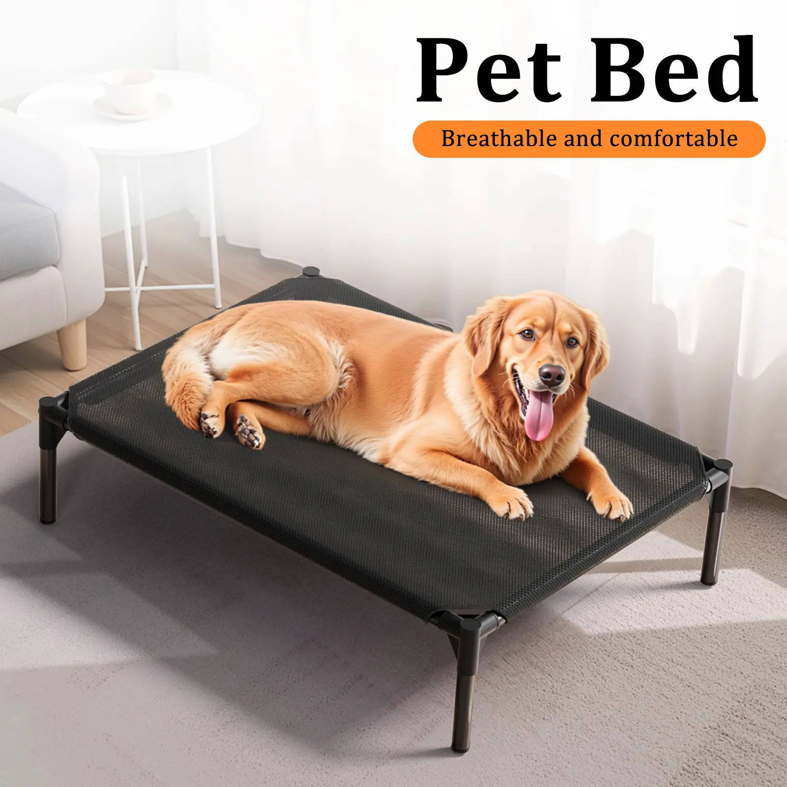 Dog Elevated Hammock Bed (30"x20") - Steel Frame, Breathable Mesh, All Seasons Cooling Washable Blanket, Prevents Moisture Buildup, Effortless Setup, Camping/Pool Use, Indoor/Outdoor, Easy Cleaning via Hose Down or Damp Cloth
