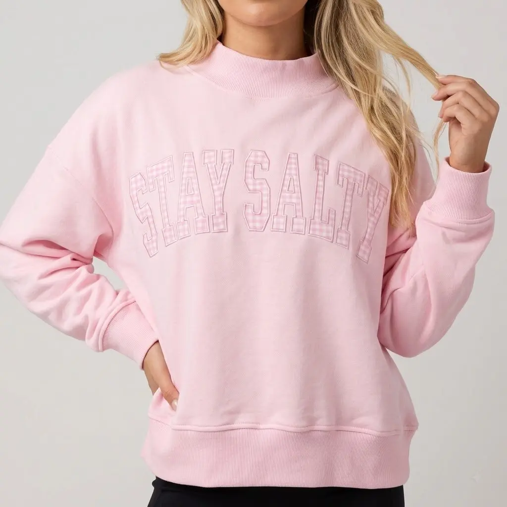 PHEFEE Women's Oversized Stand Neck Sweatshirt Cozy Letter Embroidery Long Sleeve Casual Pullover Top