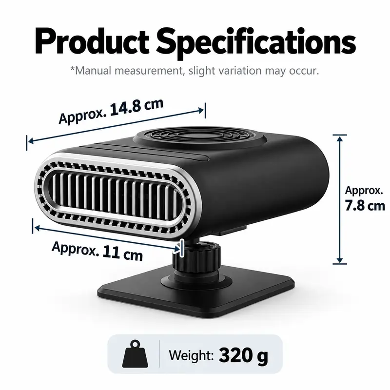 12V Car Heater, Portable Windshield Defroster and Defogger, 2 in 1 Heating and Cooling Fan, Adjustable Angle Dashboard Heater for Cars, SUVs and Trucks