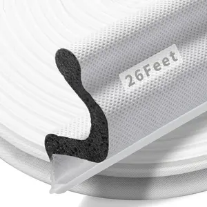 26 Feet Long Reach New Upgraded V-Shaped Replacement Kerf Weather Stripping Door Seal Strip for Door Frame Insulation Easy Cut to Size White