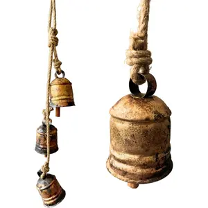 Handcrafted Vintage Cowbell Christmas Door Chime, Rustic Gold for Home & Wall Decoration, Set of 3