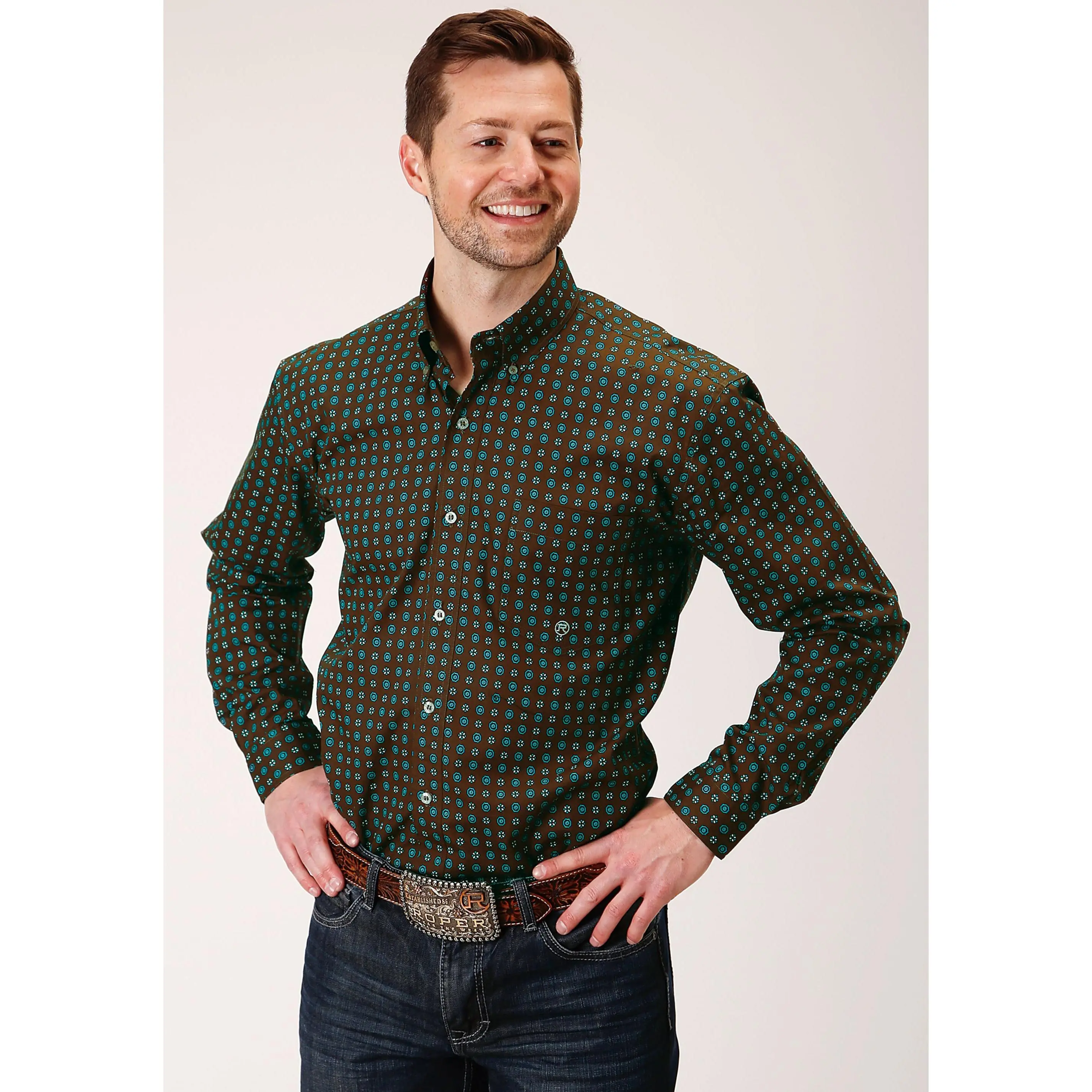 Men's Roper Chocolate Agave Foulard Western Shirt