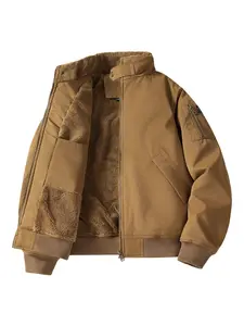 Men's Winter Plush Warm Casual Sports Jacket, Comfortable Zipper Closure Drawstring Pocket, Outdoor Hiking & Daily Wear, Thermal Lined Outerwear