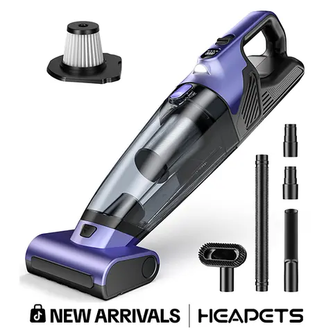 【2026 New Arrivals】Heapets VC036S Cordless Handheld Vacuum for Pets, 20000PA Suck Power WandVac with Motorized Brush, LED Light, 720ml Capacity, 10400mAh Rechargeable Battery, Reusable Filter, 3-Year Replacement - Car & Home Use