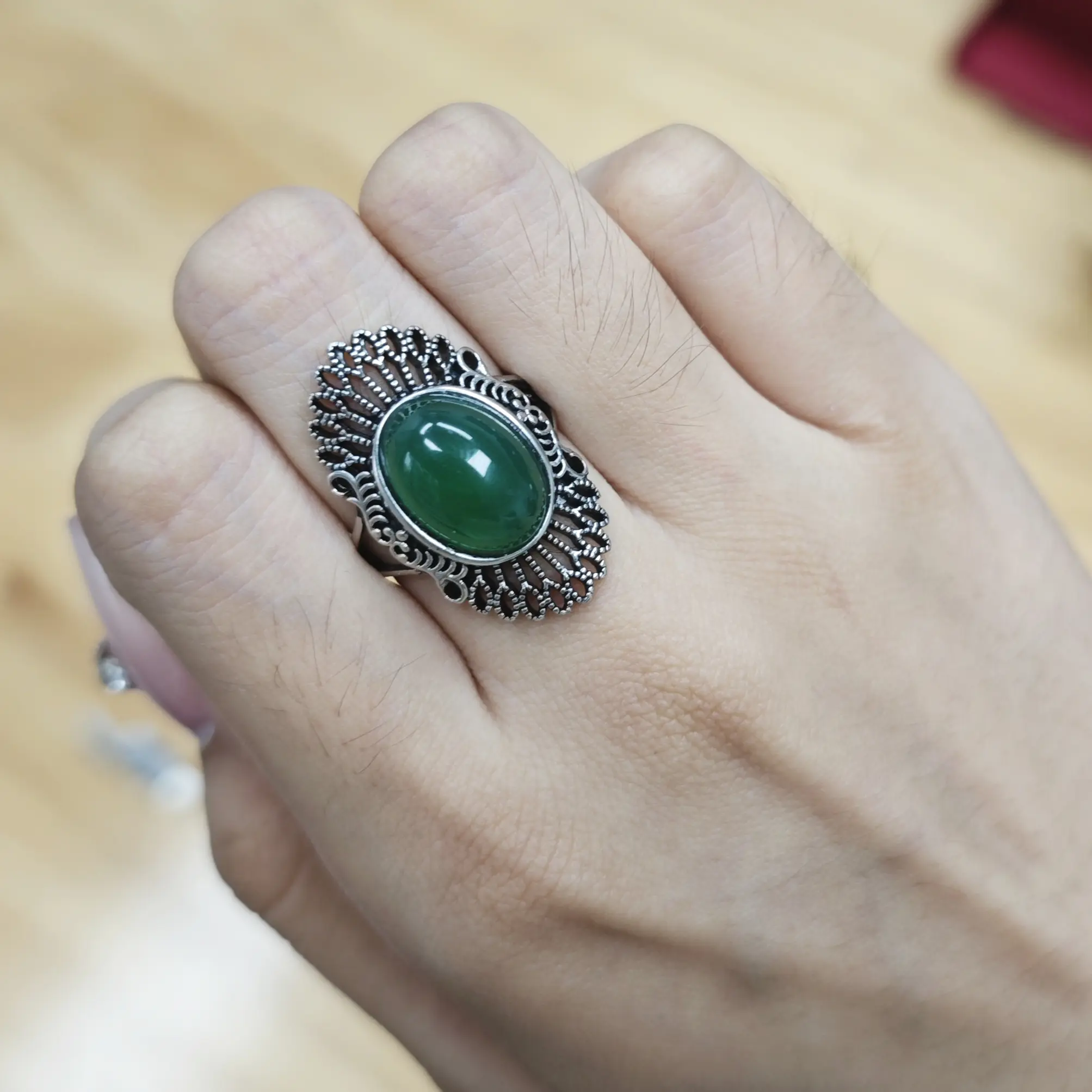 Lvy(16929)gc.Vintage Filigree Aventurine Ring
