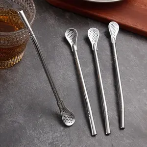 Stainless Steel Straws Spoons, Stirring Spoon, Detachable Cleaning Straw, Juice Milk Tea Filtering Straw, Drinking Straw, Straw Brush, Drinkware Accessories, Kitchen Supplies