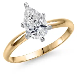 Gem Stone King Two Tone 14K Yellow and White Gold IGI Certified Lab Grown Diamond Solitaire Engagement Ring for Women | 1.00 Ct Pear Shape | F-G Color | VS Clarity | Size 5