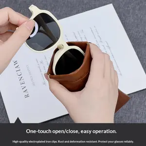 Leather Automatic Closure Eyeglass Case, Snap-Open Sunglasses Storage Bag, Portable Sun Glasses Organizer Wholesale, Jewelry Pouch