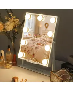 VANITII  Vanity Makeup Mirror with Lights Wireless Charging Bluetooth Speaker 10''x19'' Tabletop Metal White