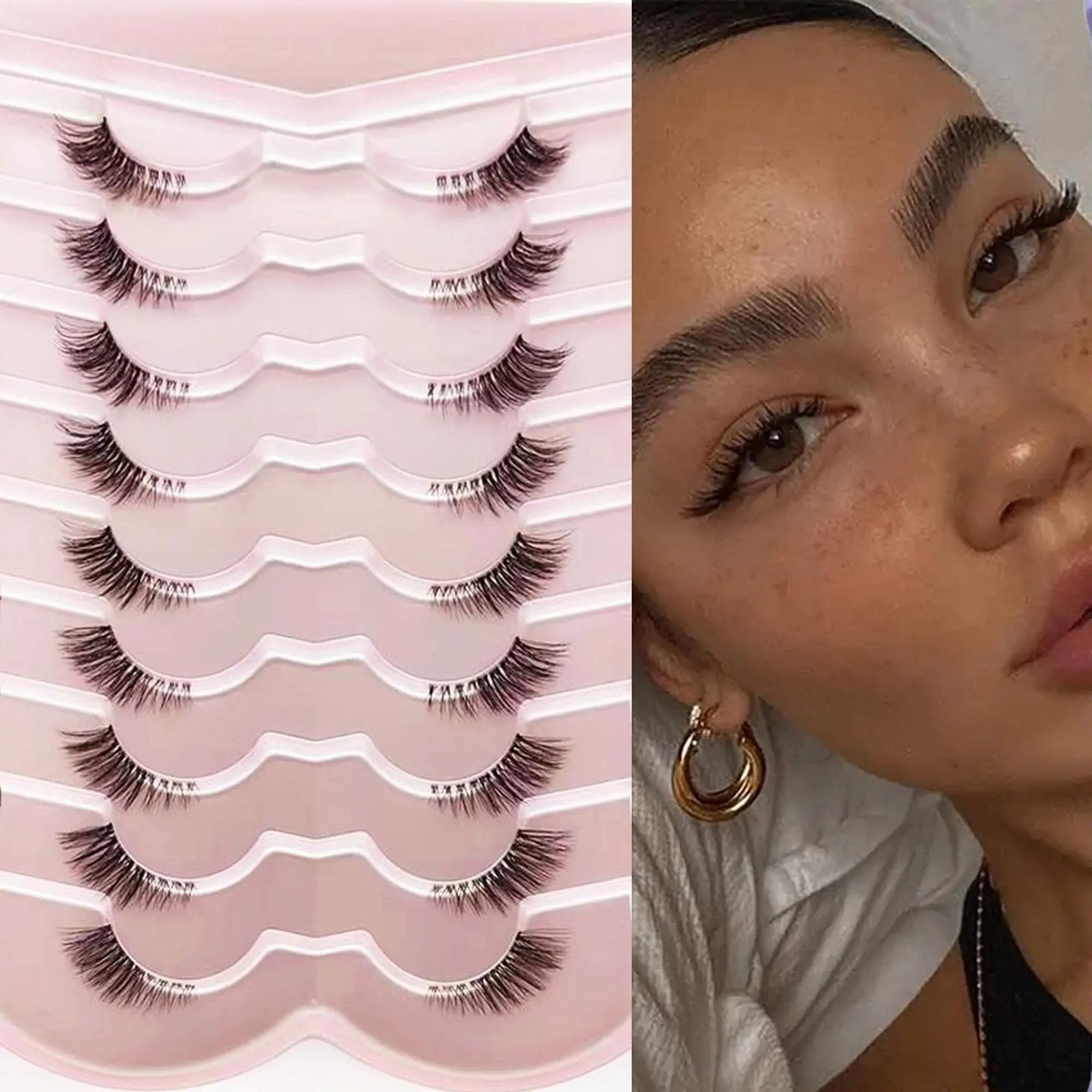 9 Pairs Natural Style Half Eye Fox False Lashes, Soft Lightweight, Easy to Wear, Ideal for Beginners, Perfect for Daily Dates Eyelashes, Makeup