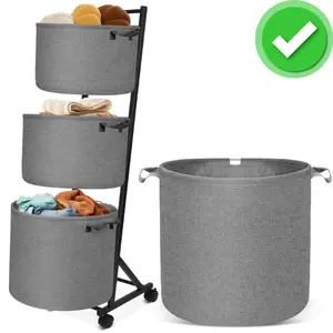 Rolling 3-Tier Laundry Basket Organizer - Heavy Duty Mobile Hamper with Wheels