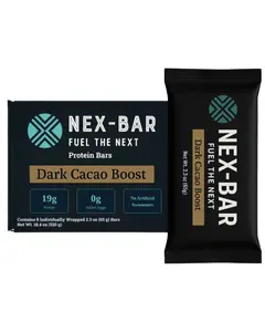 NEX-BAR Dark Cacao Boost Protein Bars - 8 Pack. Clean Protein Bar with No Added Sugar and No Artificial Sweeteners