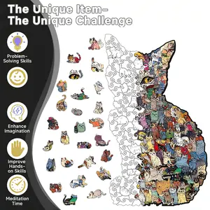 Wacocetoy Wooden Cat Puzzle Toy Irregular Design Cross-Border Hot-Selling Block Puzzle Money Box Assembly Toy for Kids Unique Wood Material Safe Play Game