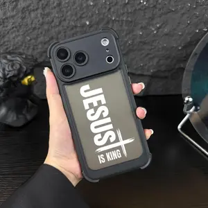 JESUS IS KING Cross Designer Frost Phone Case with Four Corner Airbag Anti-Collision for iPhone 17 Pro Max 16 16E 15 Plus Air 14 13 Shockproof Cover Full Lens Protection Slim Lightweight Sweat Slip Resistant