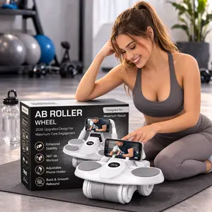 2026 White Upgraded & Improved Ab Roller Wheel With Elbow Support with Knee mat Ab Wheel For Abdominal & Core Strength, Abs Roller For Home Workout, Abs Wheel Roller with Mobile Stand And Digital Timer (White)