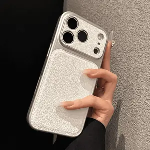 Luxury Vintage Faux Leather Case for iPhone 13 14 15 16 17 Pro Max, Anti-Drop Camera Protection Soft Frame Business Back Cover