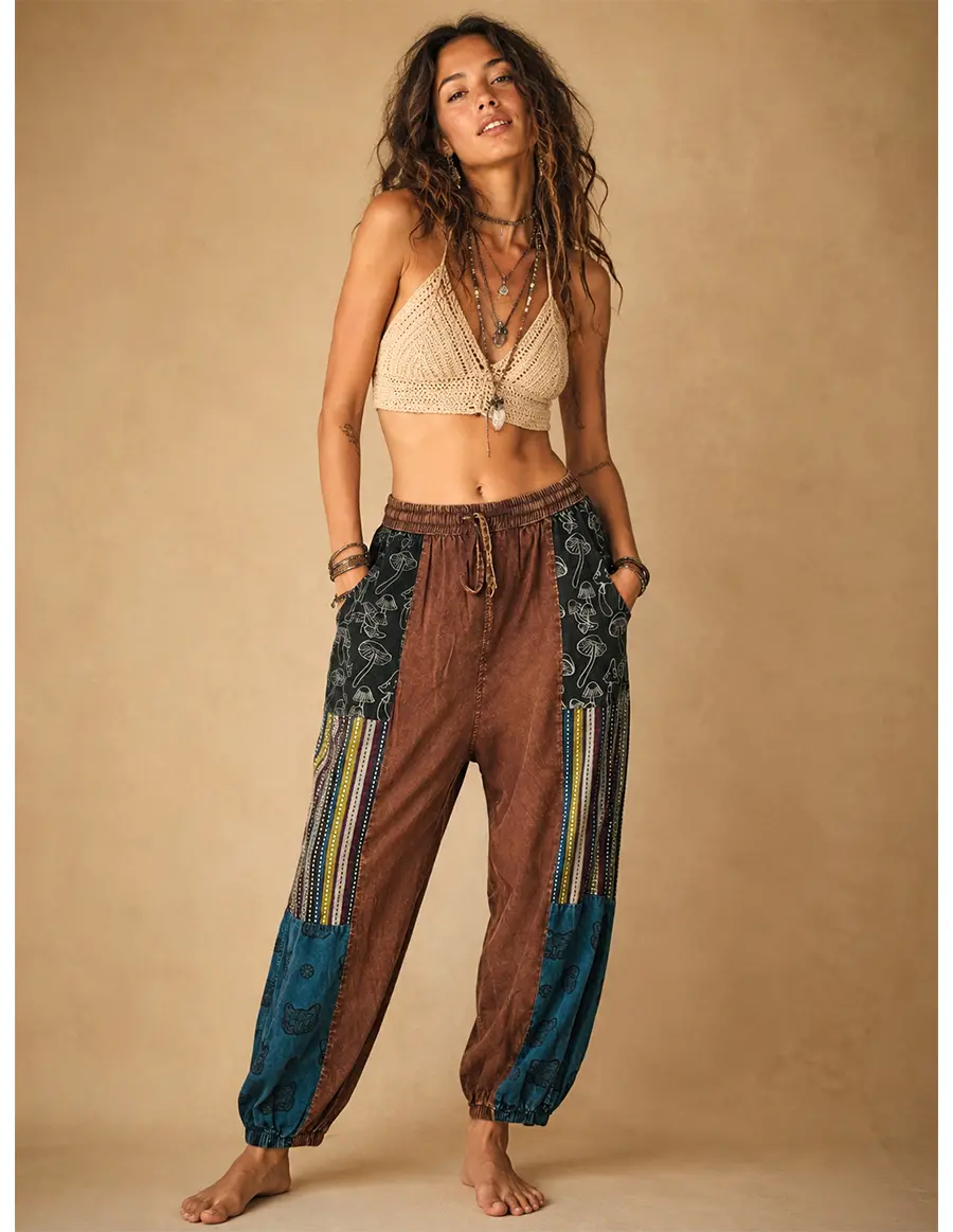 Caravan Closet Vintage Wash Patchwork Boho Harem Jogger Pants