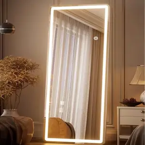 71 inch x 30 inch LED full-length mirror with rounded corners, bedroom/dressing room floor standing, tri color lighting, white