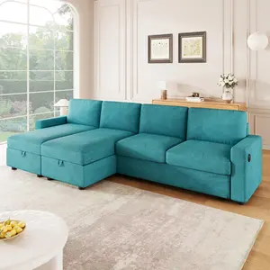 [SOIYELIFE] 103.9" Sectional Sofa Convertible Sectional Sofa U-shaped Sofa with Two Storage Chaise Lounges and Four USB Ports for Living Room, Teal   Fine furniture