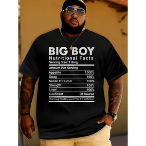 COD Large Men's Casual Street Style T-Shirt with Big Boy Nutrition Information - 100% Cotton Loose Fit with Humorous Pattern, Machine Washable Novel Top, Perfect for Outdoor and Daily Wear, Durable Clothing | Short-Sleeve Shirt | Plus Size