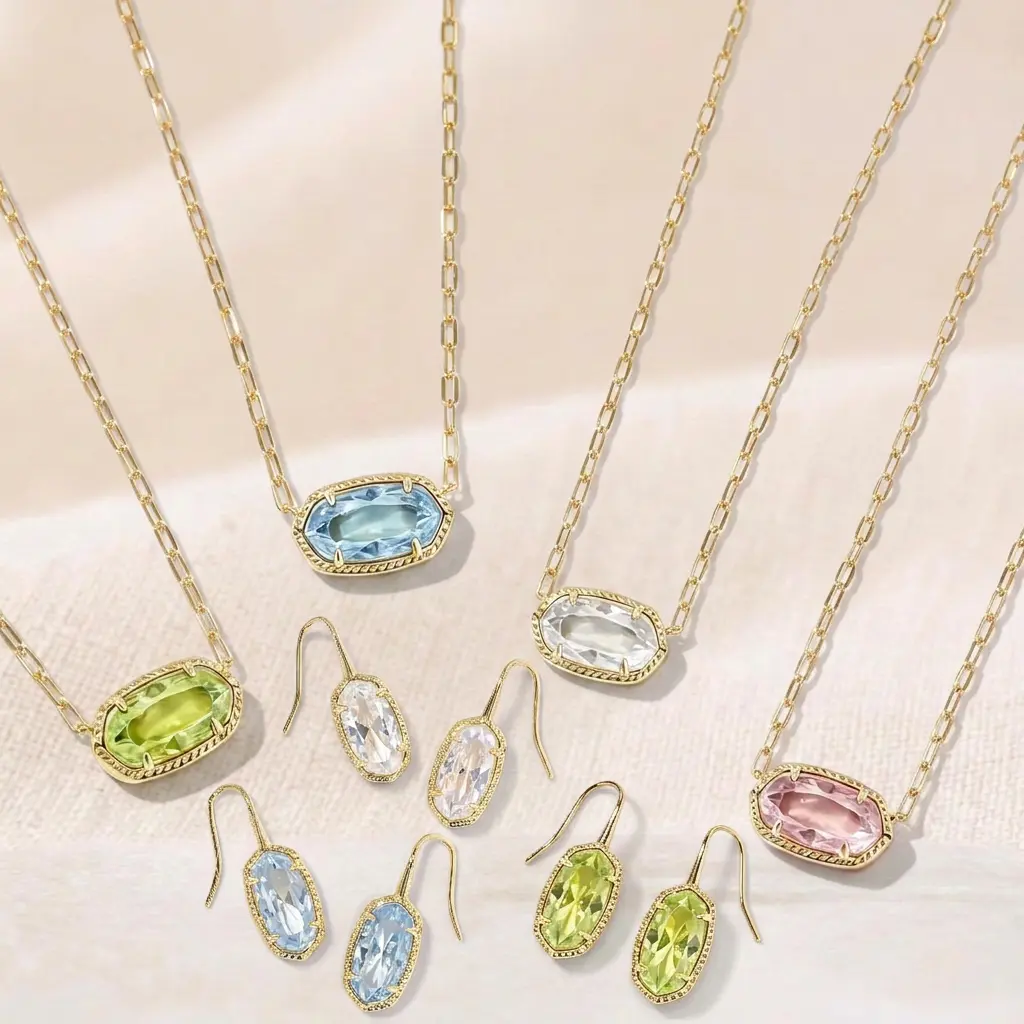 Kendra Scott Women's Light Luxury Minimalist Oval Pendant Necklace & Colorful Earring Jewelry Set, Niche High-End Elegant Trendy Ladies Accessory for Daily Wear, Date, Party, Gifting, Commute, Vacation & Weekend Wear