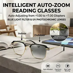 Frameless Smart Zoom Reading Glasses for Men & Women, UV Sun Readers, Computer Anti Blue Light Glasses, Progressive Photochromic Multifocus, Automatic Diopter Adjustment, High-Definition Vision, Blue Light Filter, Ergonomic Design, Soft Silicone Nose Pads