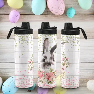 Easter 20oz Water Bottle with Twist Cap - Colorful Design Featuring Bunnies and Easter Eggs in Assorted Colors - Cup, Drinkware