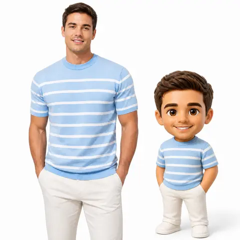 SAND SOUND Men's Retro Striped Short-Sleeve Crew Neck Knit T-Shirt - Unisex 2026 Summer Casual Fashion Apparel, Vintage 2026 Vibe, Everyday Wear, Polished Basic for Chinese New Year